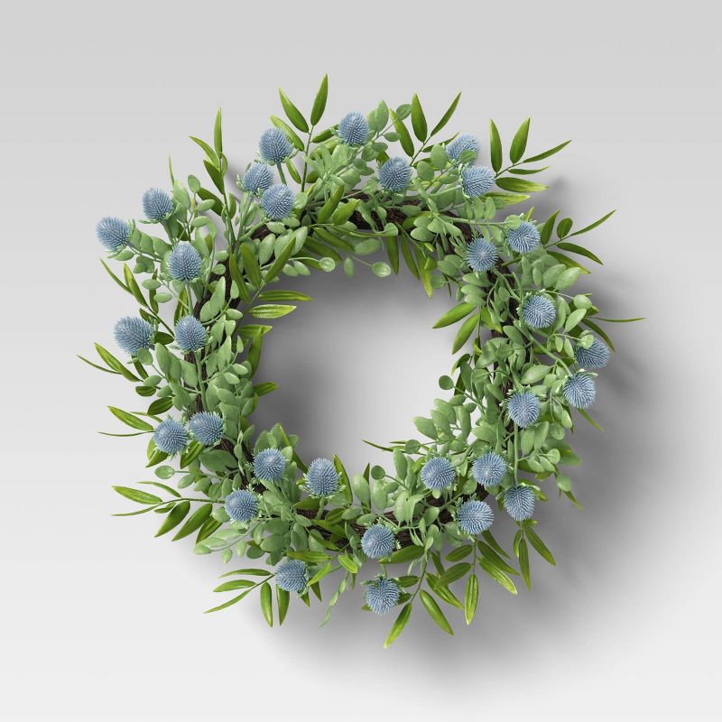 19" Artificial Thistle Wreath Blue - Threshold™