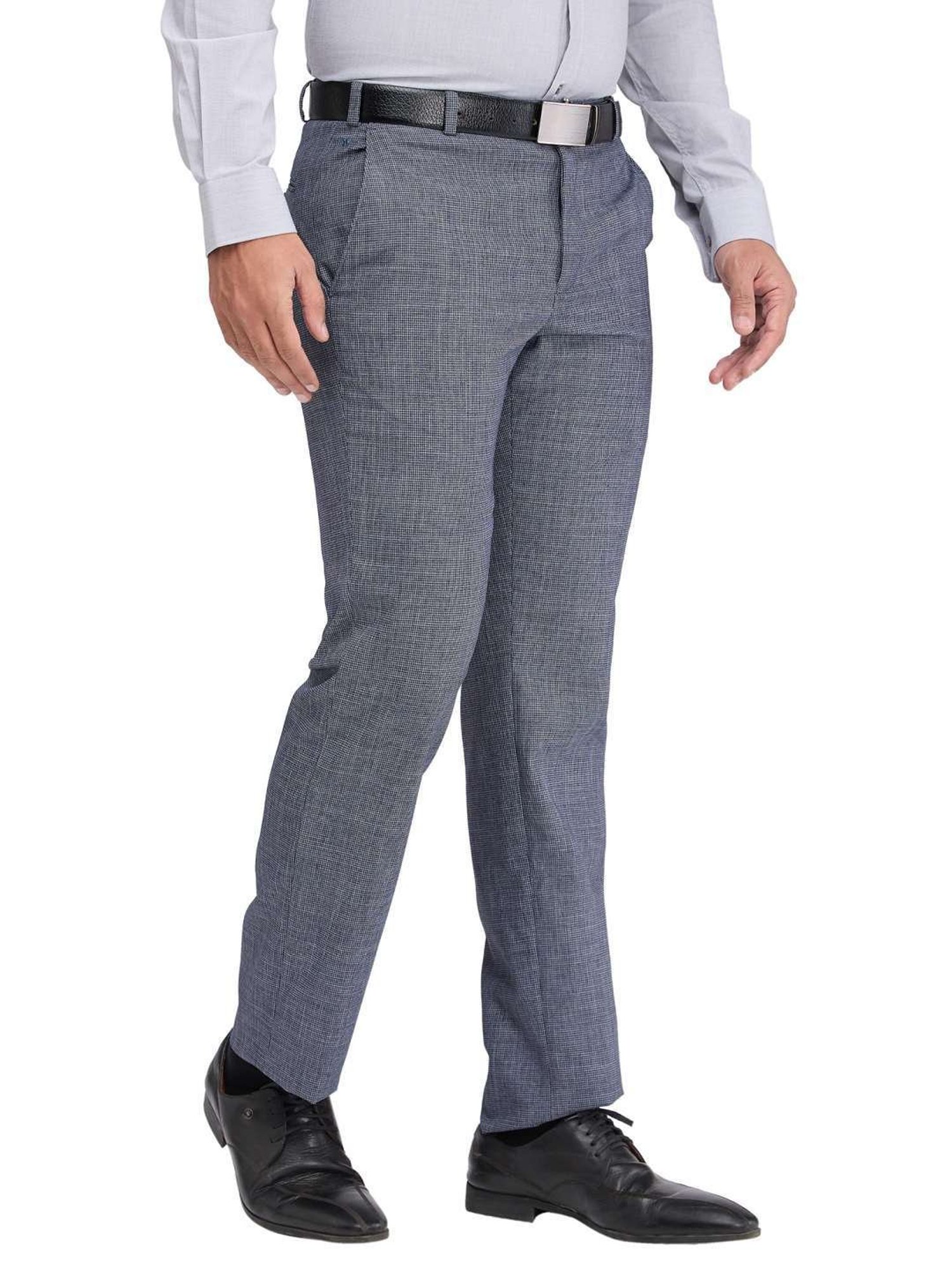 Park Avenue Blue Regular Fit Self Pattern Trousers