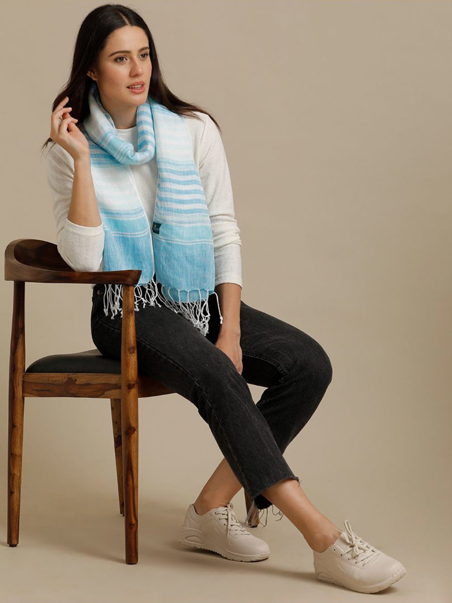 Linen Club Blue Striped Pure Linen Stole