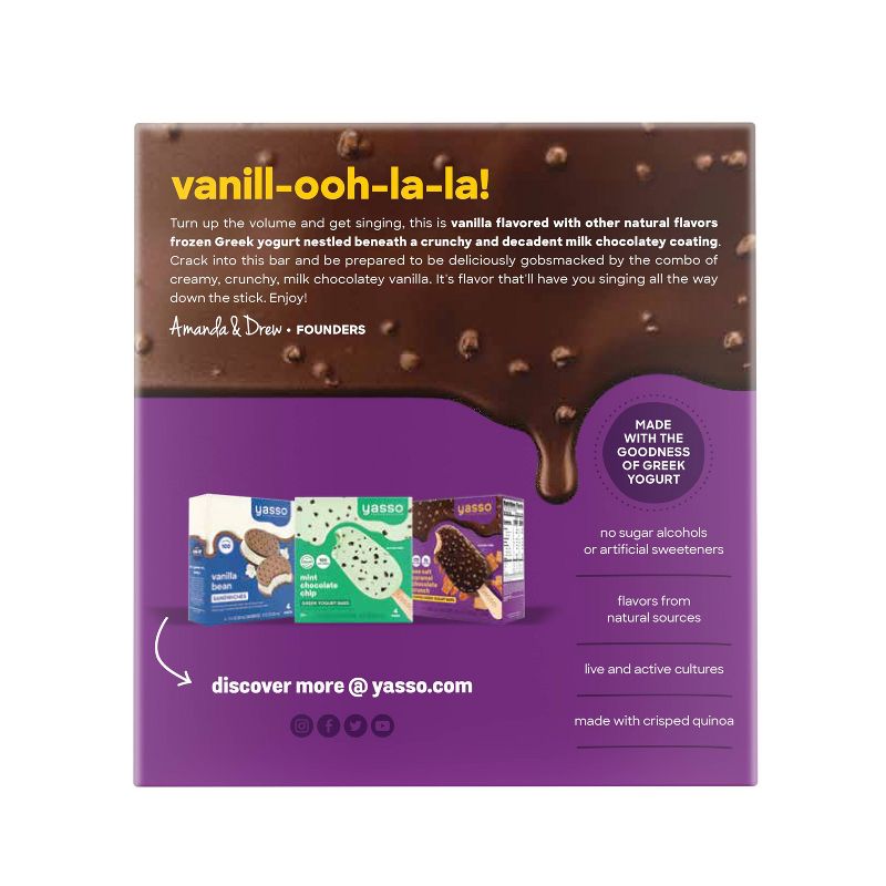 Yasso Frozen Greek Yogurt Indulgent Vanilla Dark Chocolate Crunch - 4ct