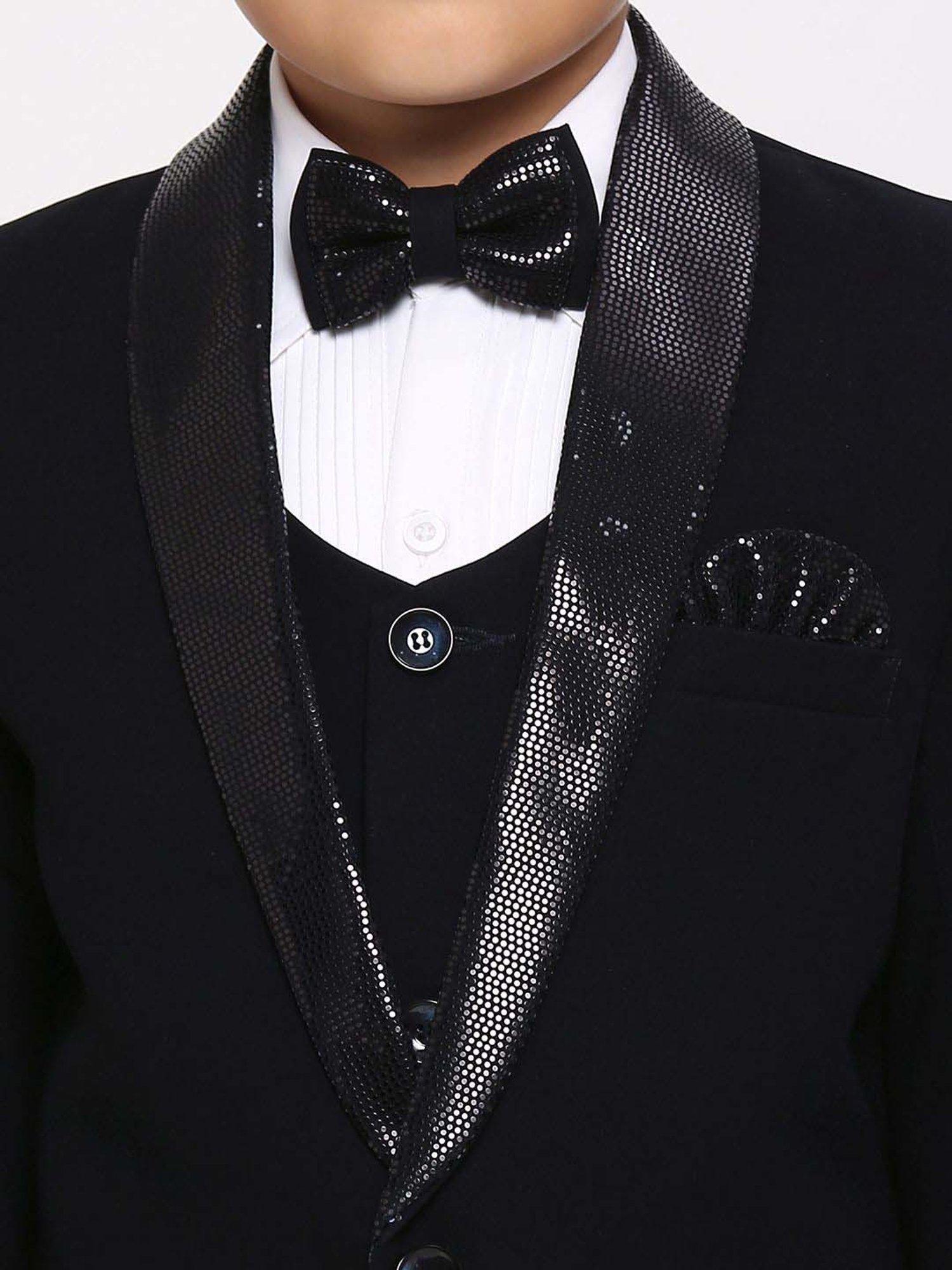 Kids Island Boys Navy & White Solid Full Sleeves Suit Set