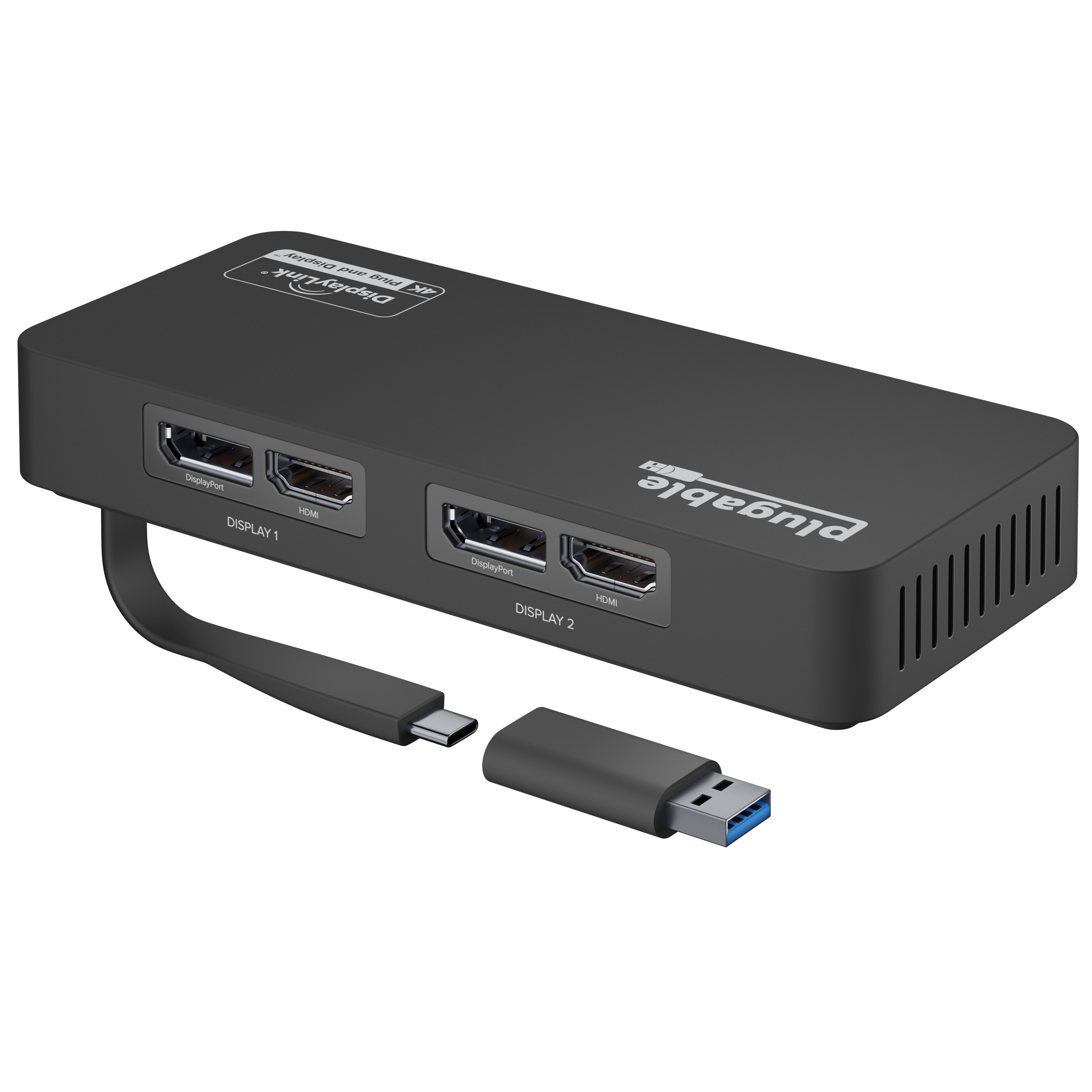 Plugable 4K DisplayPort and HDMI Dual Monitor Adapter for USB 3.0 and USB-C, Compatible with Windows