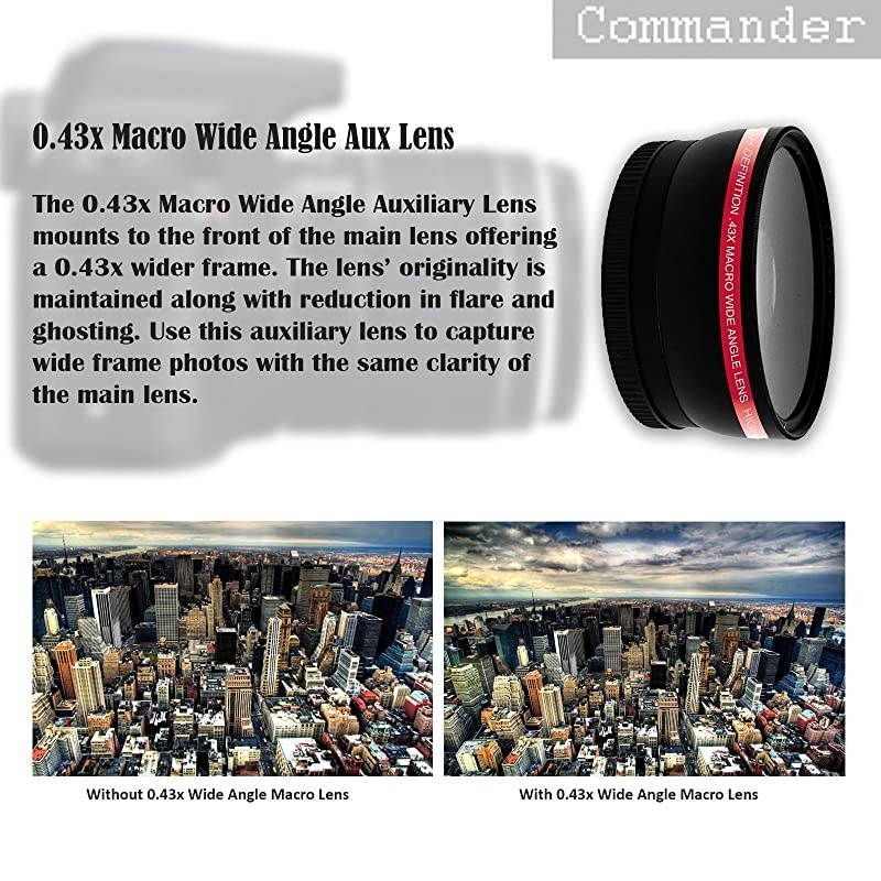 28 Pc Accessory Kit for Canon EOS Rebel T7, T6, T5, T3, 1300D, 1200D, 1100D DSLRs with 0.43x Wide Angle Lens, 2.2X Telephoto Lens, 32GB Sandisk SD, Filter & Macro Kits, Backpack Case, and More