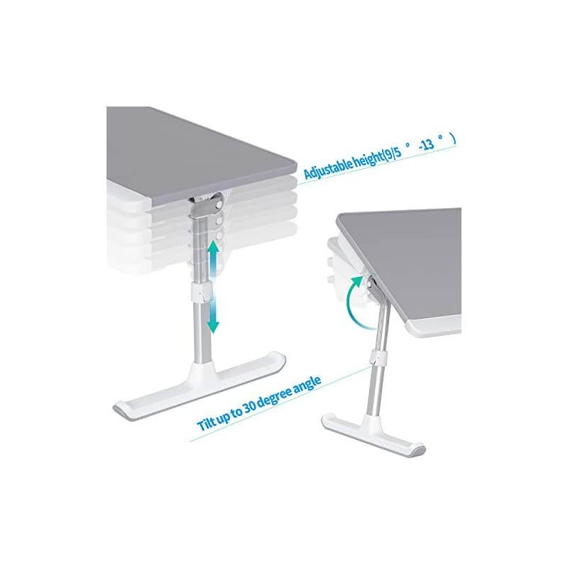 Laptop Bed Tray Table  Adjustable PVC Leather Laptop Bed Table Portable Standing Desk with Storage Drawer Foldable Lap Tablet Table for Sofa Couch Floor GrayLarge