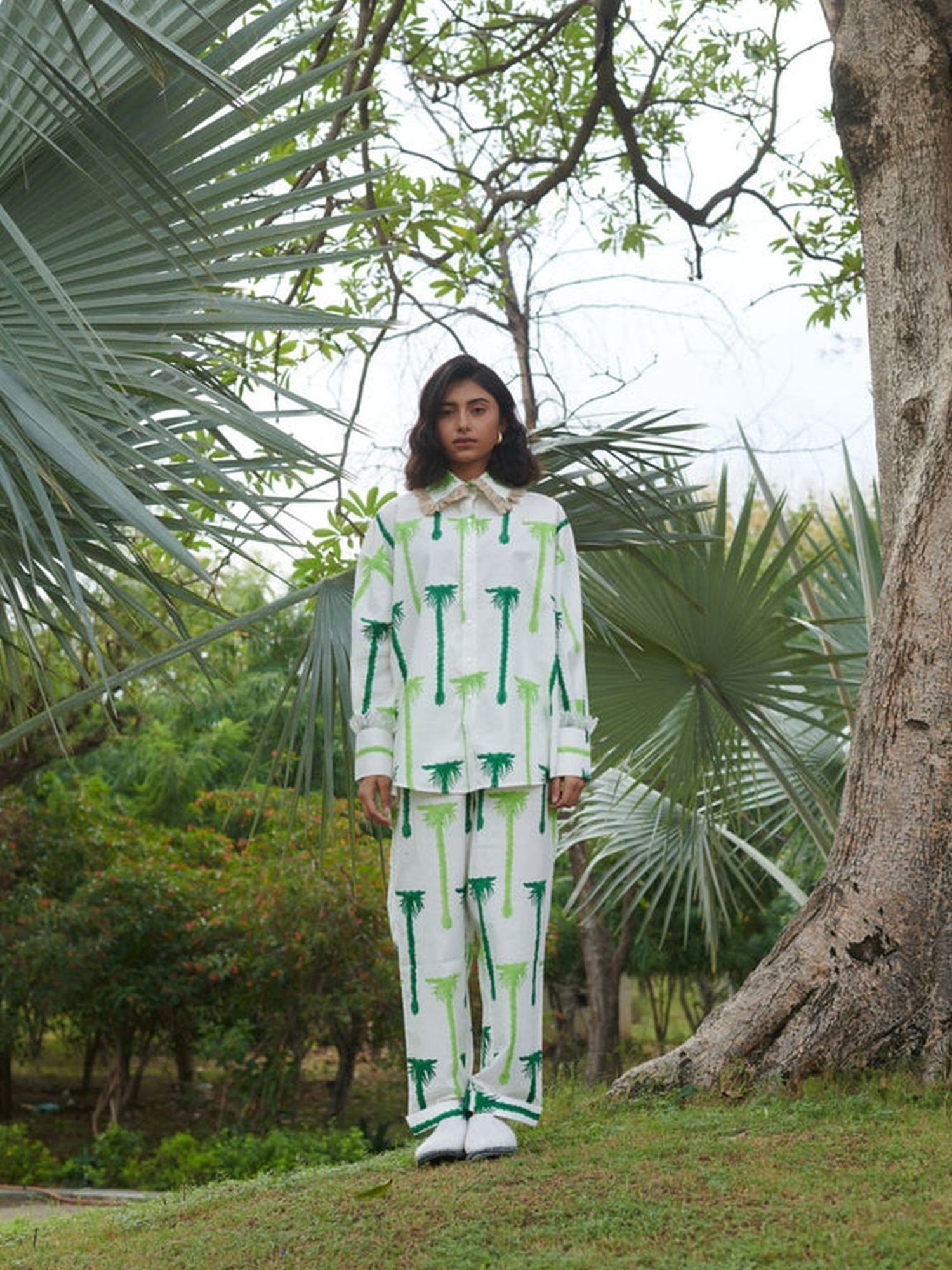 Khajoor Studio White & Green Sundaze Statement Khajoor No.1 Trousers