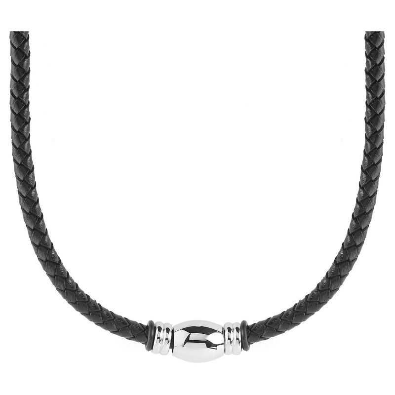 Men's West Coast Jewelry Stainless Steel Beaded Black Braided Leather Necklace
