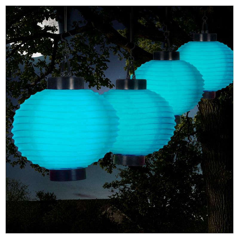 Pure Garden Outdoor Solar Chinese Lanterns Set of 4 - Blue