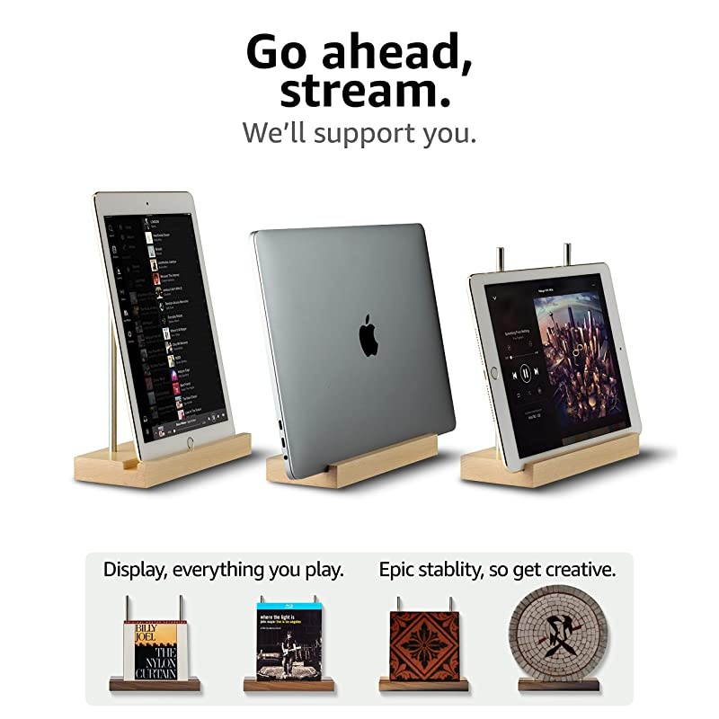 Tabletop Record Display Now Playing Vinyl Record Stand Modern Attractive Sculpted Hardwood Stainless Steel Holds Thick 2X Gatefold LPs Securely Walnut