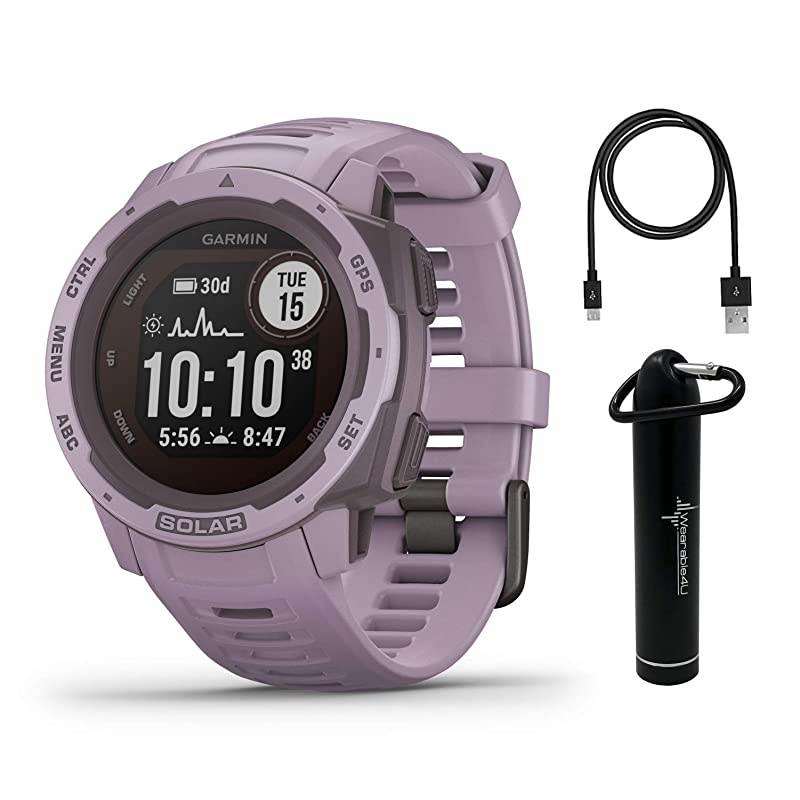 Garmin Instinct Solar Premium GPS Smartwatch with Included  Power Bank Bundle (Orchid)