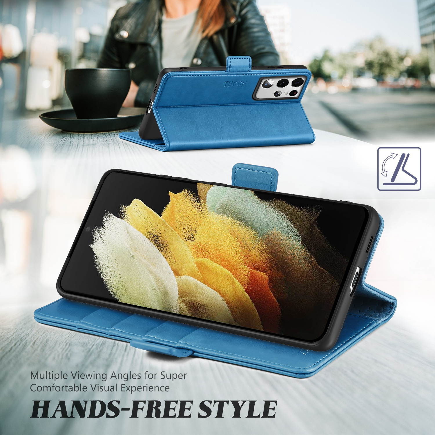 TUCCH Galaxy S21 Ultra Wallet Case, Magnetic Shockproof PU Leather Case with[Kickstand][RFID Blocking][TPU Shell] Protective Flip Cover Compatible with Galaxy S21 Ultra 5G (6.8''), Myrtle Green