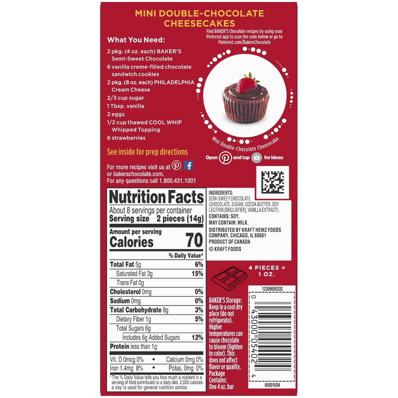 Baker's 56% Cacao Semi-Sweet Chocolate Baking Bar - 4oz