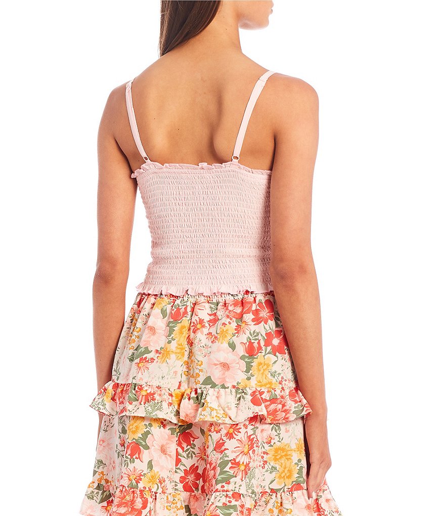 Love & Piece Spaghetti Strap Lettuce Edge Smocked Tank Top