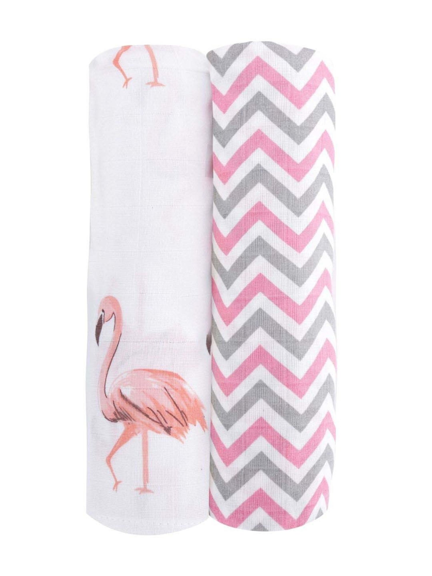Haus & Kinder Kids White & Bubblegum Pink Cotton Printed Swaddle (Pack of 2)