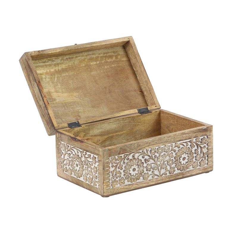Set of 3 Mango Wood Carved Floral Boxes - Olivia & May
