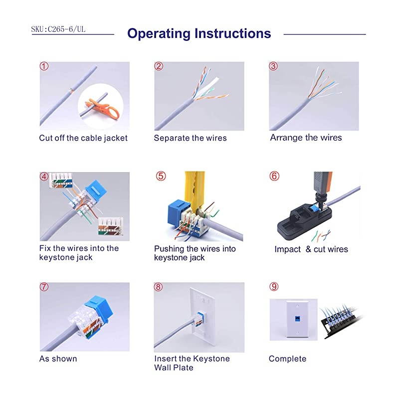 25-Pack RJ45 Cat6 Keystone Jack 90 Degree Insert, Punch Down Keystone Jack Adapter-Blue UL Listed