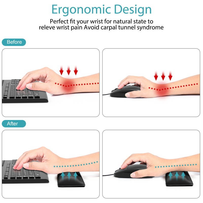 Gel Memory Foam Set Keyboard Wrist Rest Pad, Mouse Wrist Cushion Support for Office, Computer, Laptop, Mac, Comfortable, Lightweight for Easy Typing Pain Relief, Black