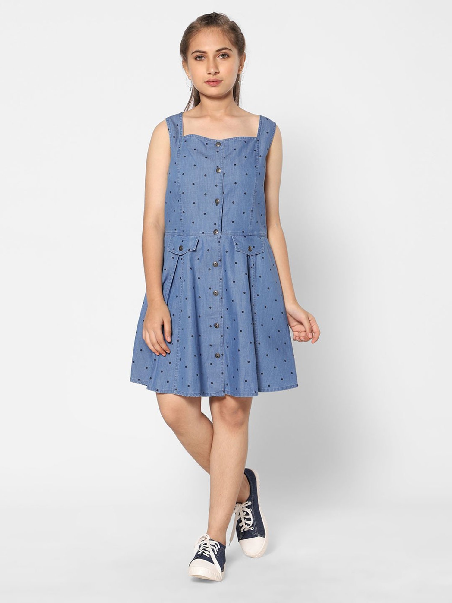 TeenTrums Girls Blue Printed Fit & Flare Dress