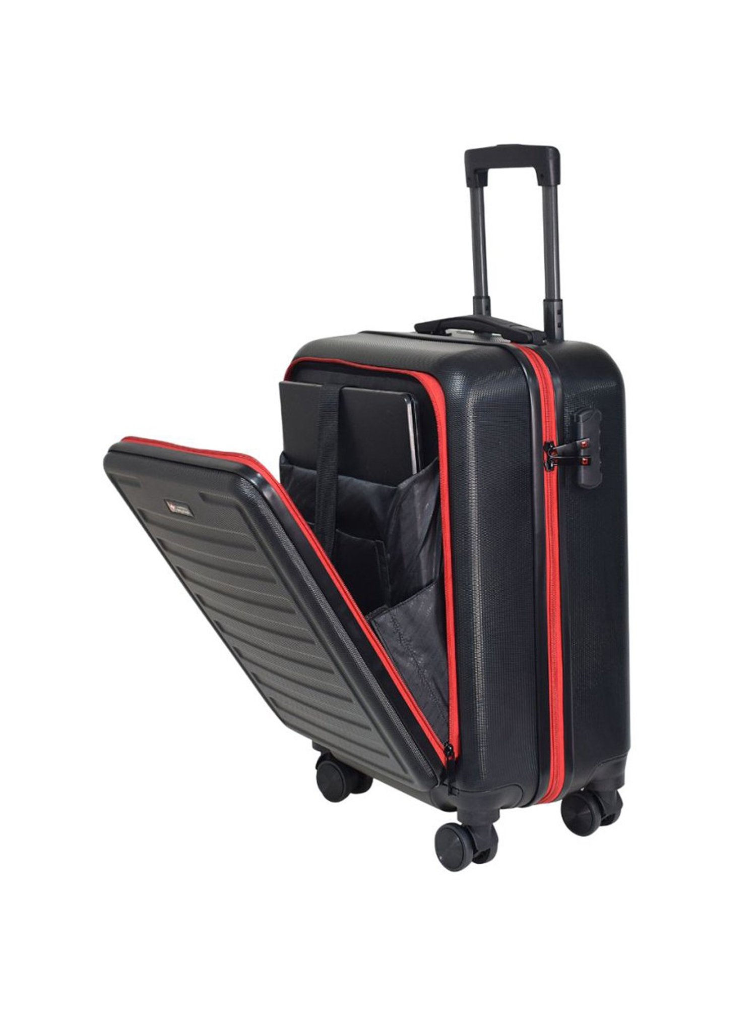 Swiss Military Black Striped Hard Medium Trolley Bag - 20 cm