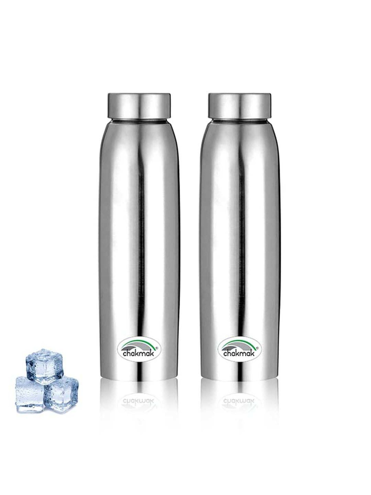 Chakmak Silver Stainless Steel Water Bottle - Set of 2