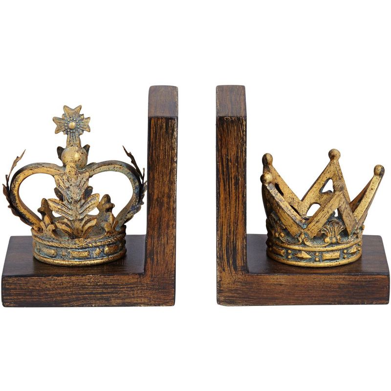 Kensington Hill Golden Crowns 6" High King and Queen Antique Bookends Set