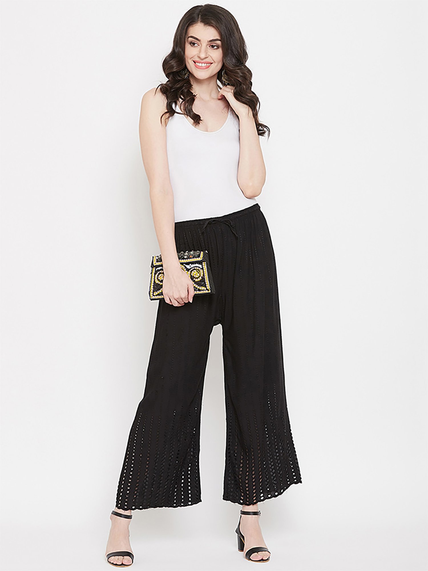 Castle Black Embroidered Palazzos