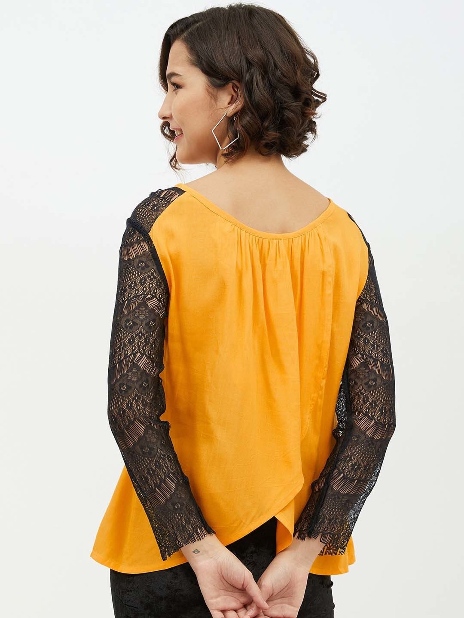 StyleStone Yellow Lace Sleeved Box Top