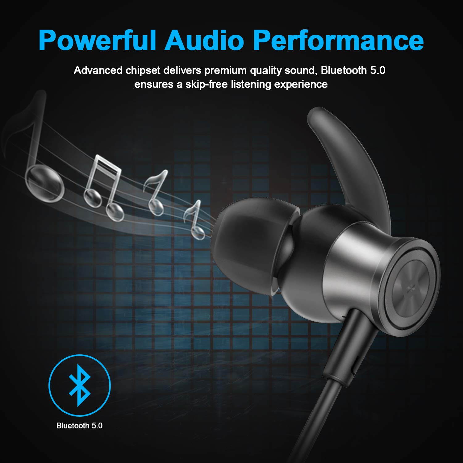 Bluetooth Headphones, Lightweight Wireless Earbuds with Magnetic Connection, IPX5 Water Resistant Bluetooth 5.0 Sports Earphones for Running, Built-in Mic, 8 Hrs Work Time Built-in magnets