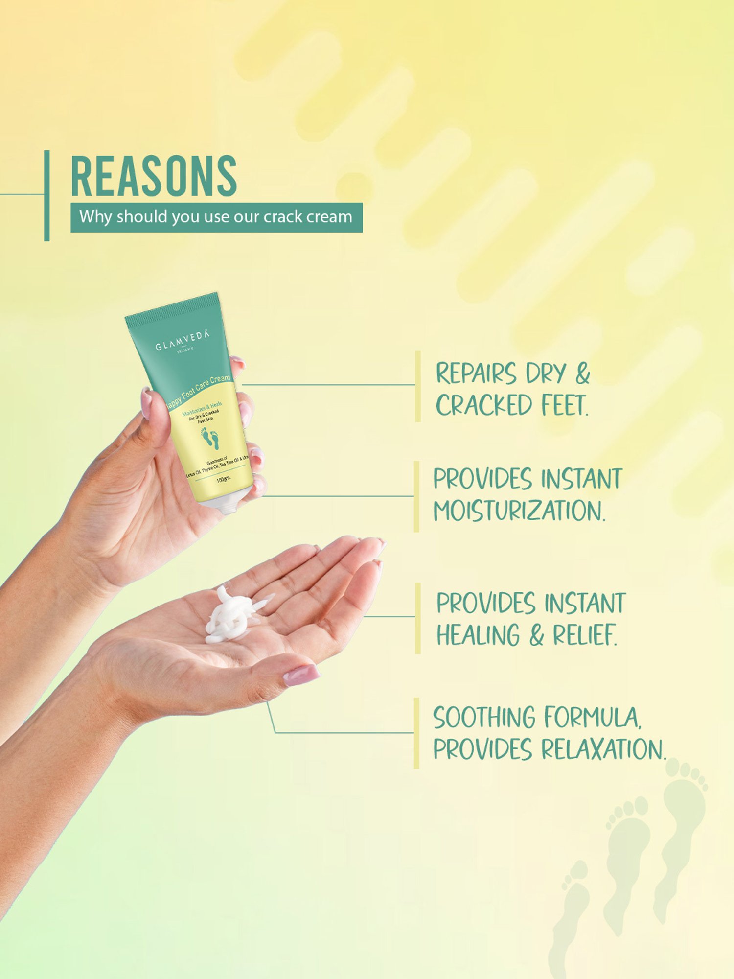 Glamveda Happy Foot Care Cream for Cracked Heels - Pack of 3