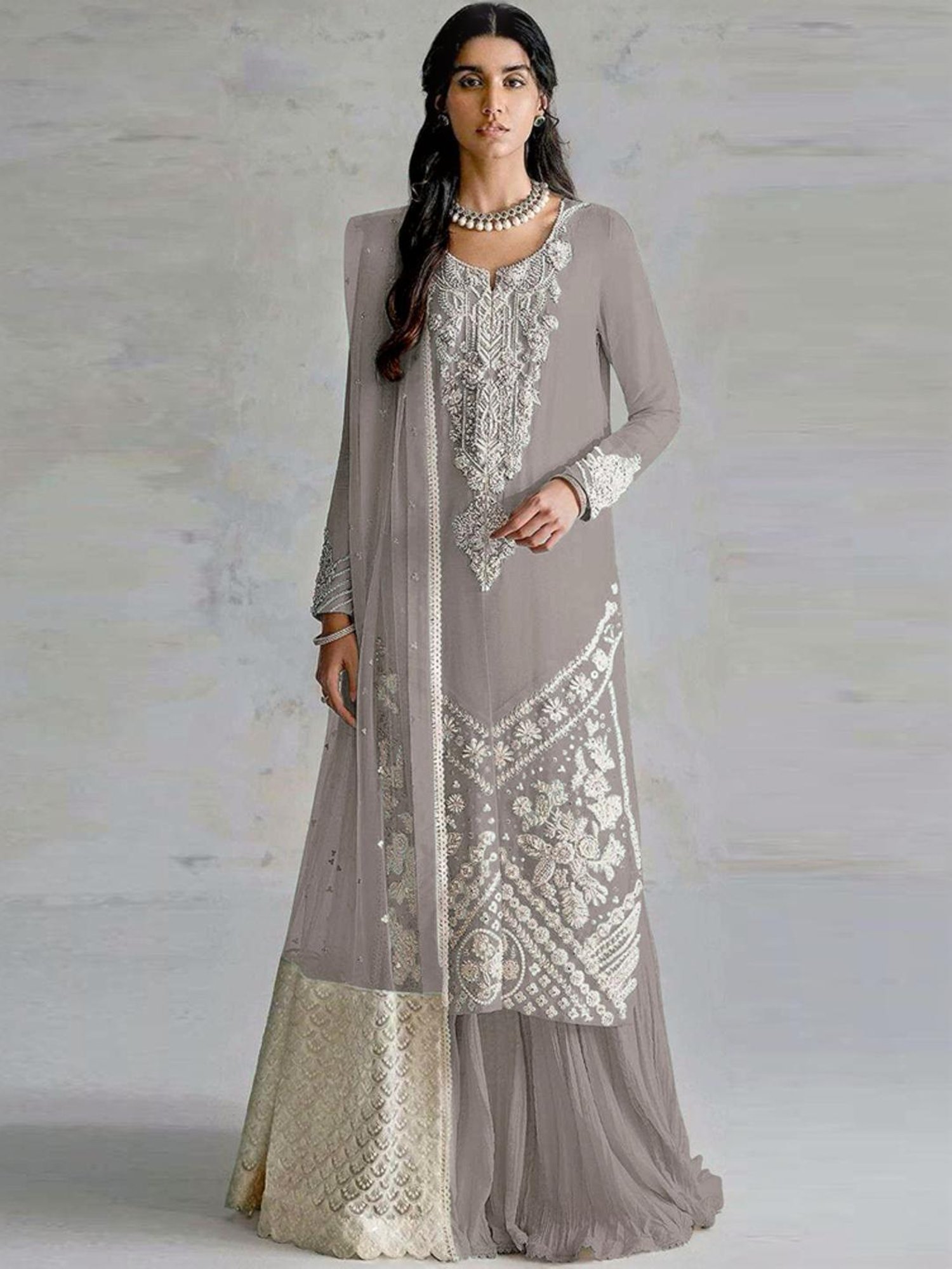 Odette Grey Embroidered Unstitched Dress Material