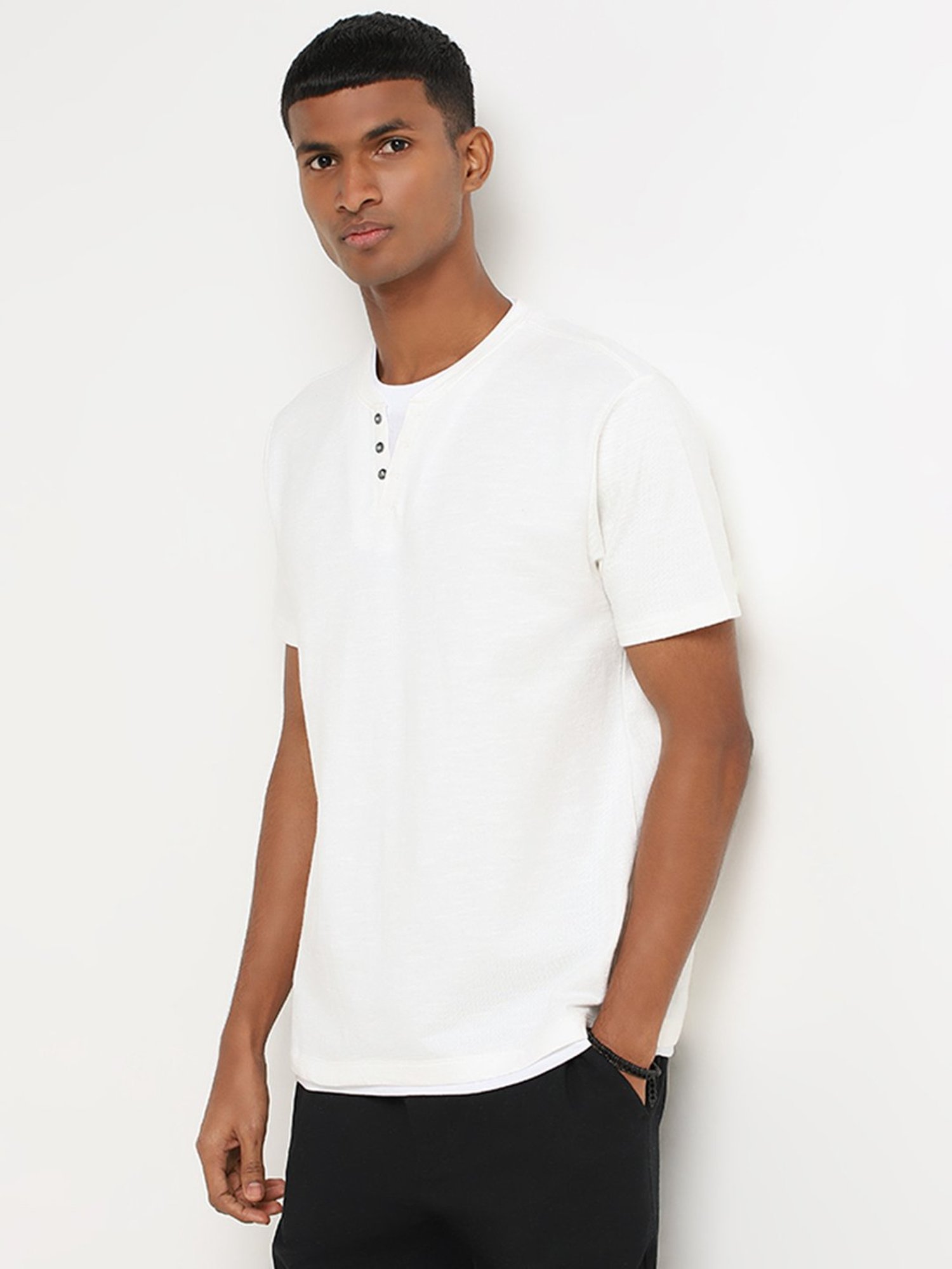ETA by Westside Off-White Henley Slim Fit T-Shirt