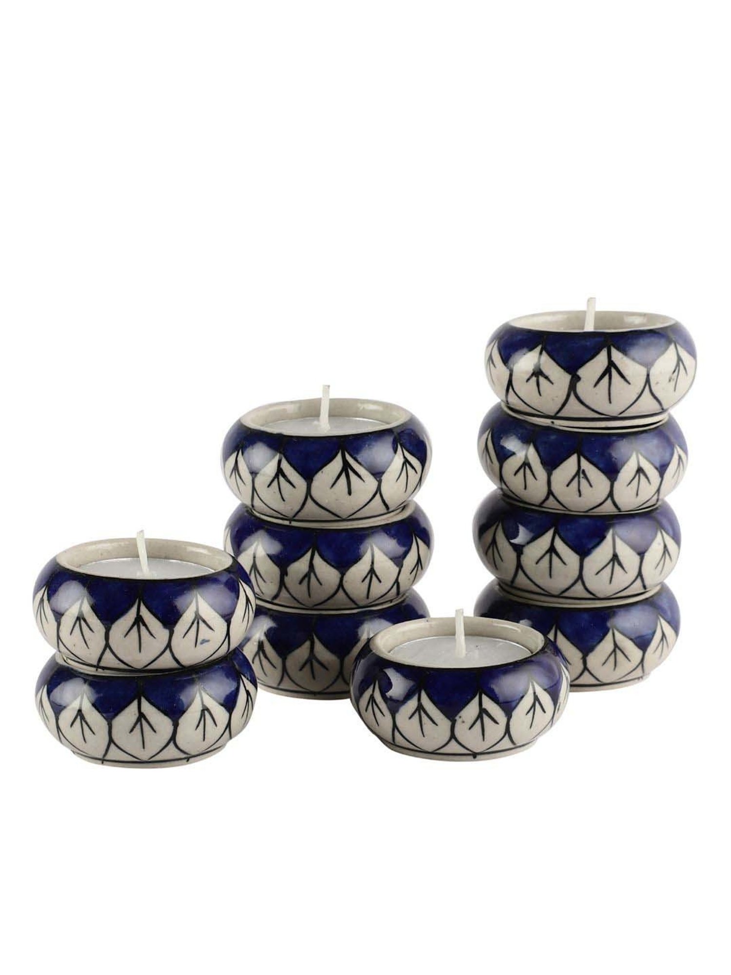 VarEesha Earthen Sparkle Navy & White Ceramic Tea Light Holder - Set of 10