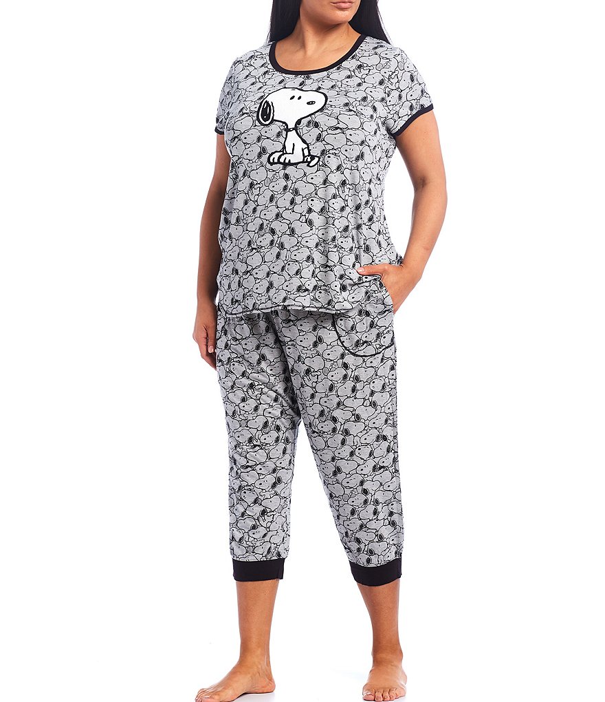 Peanuts Plus Snoopy Print Cropped Jogger Knit Coordinating Sleep Pants