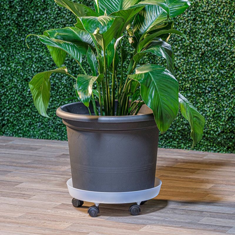 The HC Companies Cascade 13 Inch Round 23 Inch Tall Self Watering Indoor/Outdoor Flower Planter Pot with Soil Saver Liner and Drain Plug, Glossy White