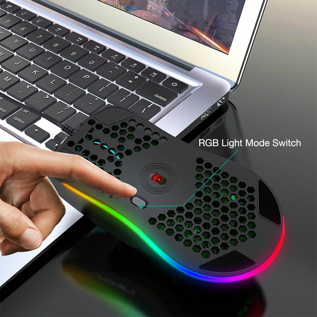 6 Button Wired Gaming Mouse 6400 DPI LED Backlit USB Optical Mechanical Game Mice for PC Laptop Black
