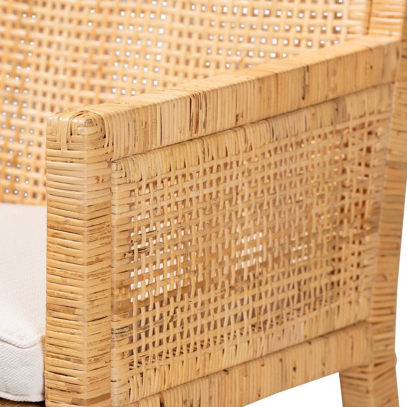 Karis Wood and Rattan Armchair Natural/White - Baxton Studio