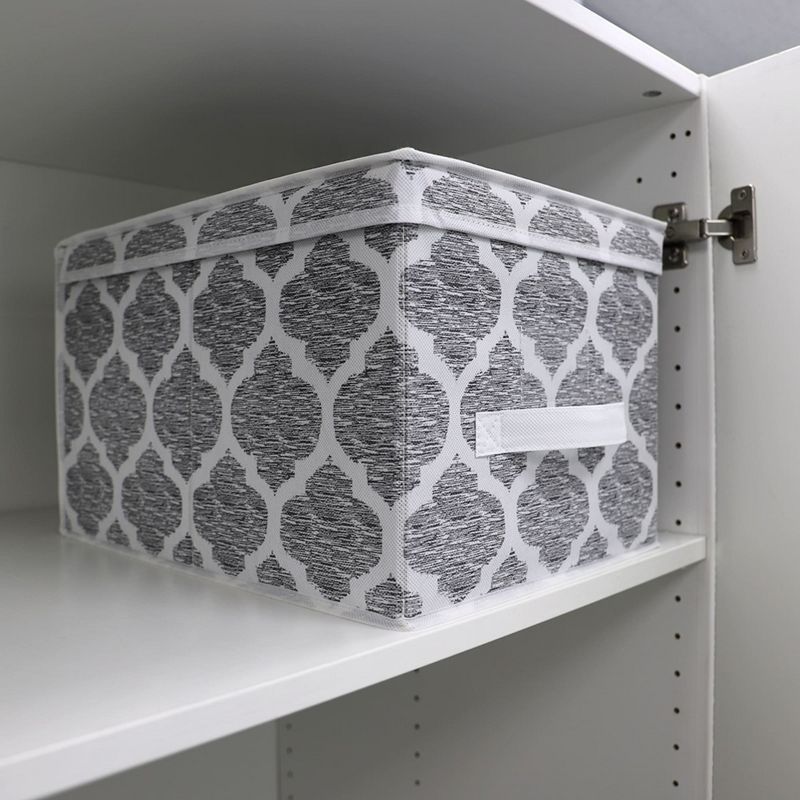Home Basics Arabesque Large Non-Woven  Storage Box with Label Window, Grey