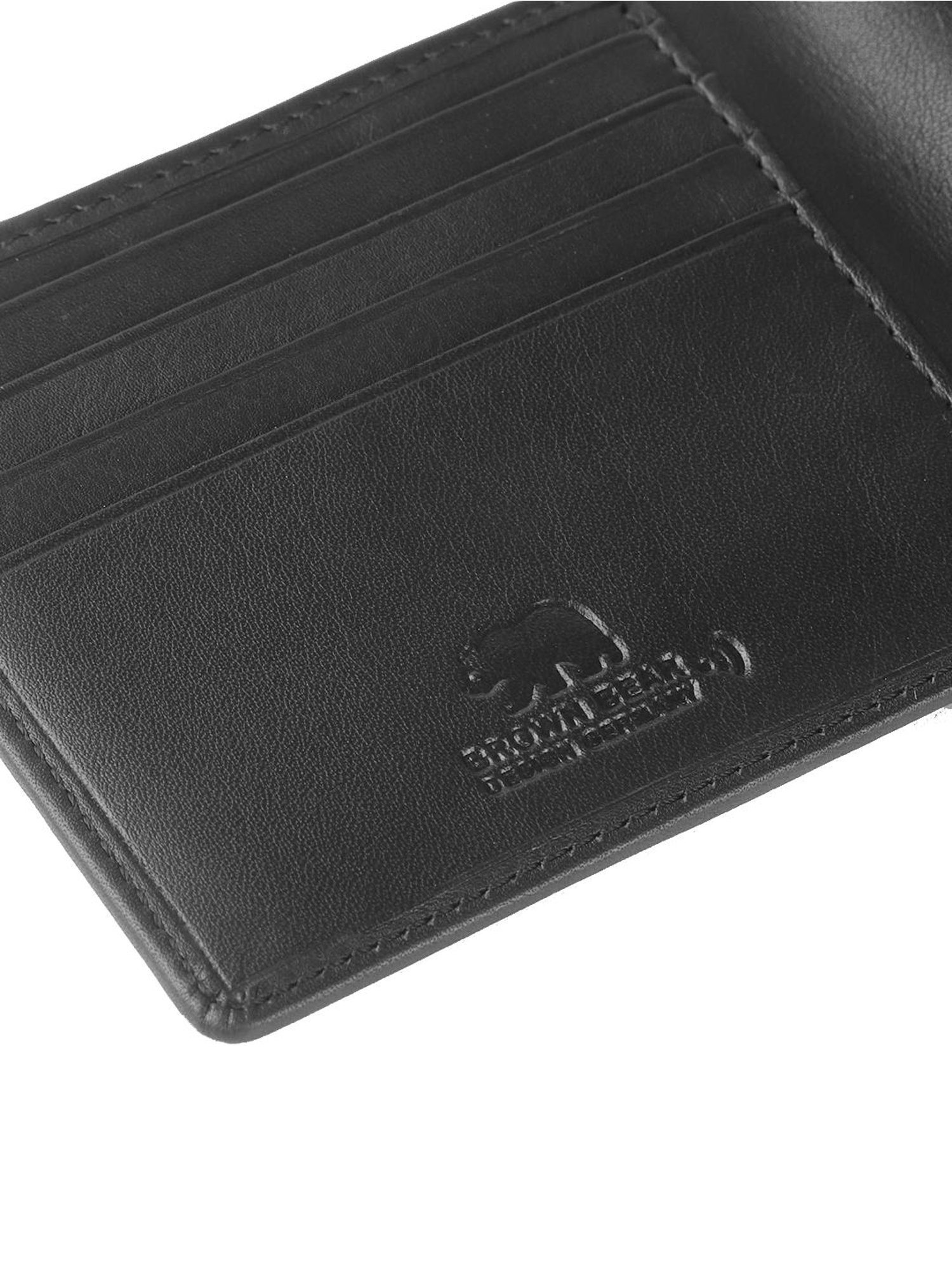 Brown Bear Black Casual Leather Rfid Bi-Fold Wallet for Men