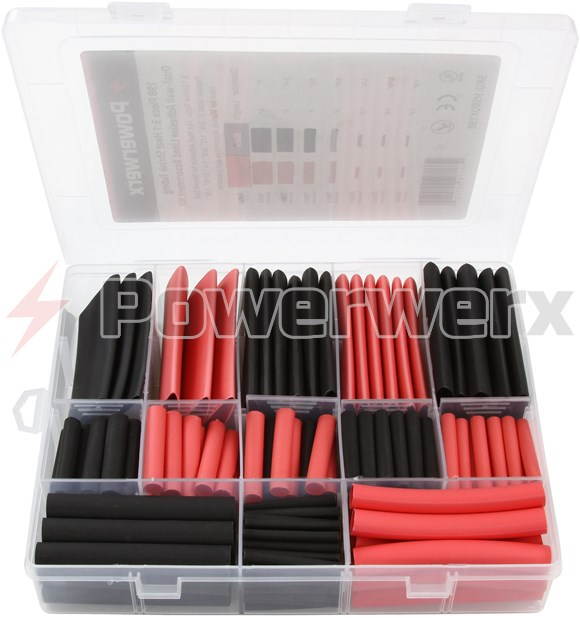 Powerwerx HSBOX198 198 Piece Assorted Heat Shrink Tubing Kit, Red & Black, 1" to 1/8"