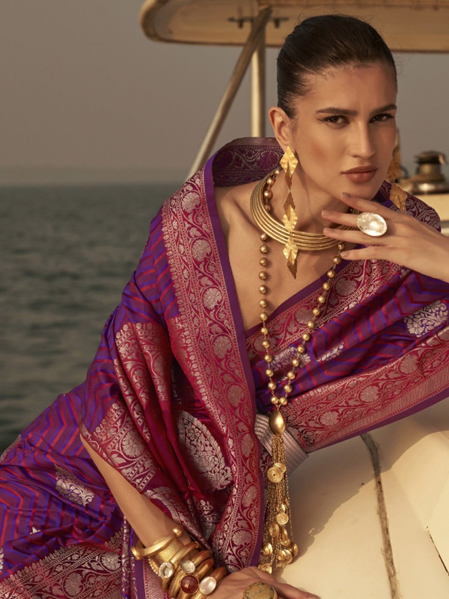 Elora Violet Woven Saree With Unstitched Blouse