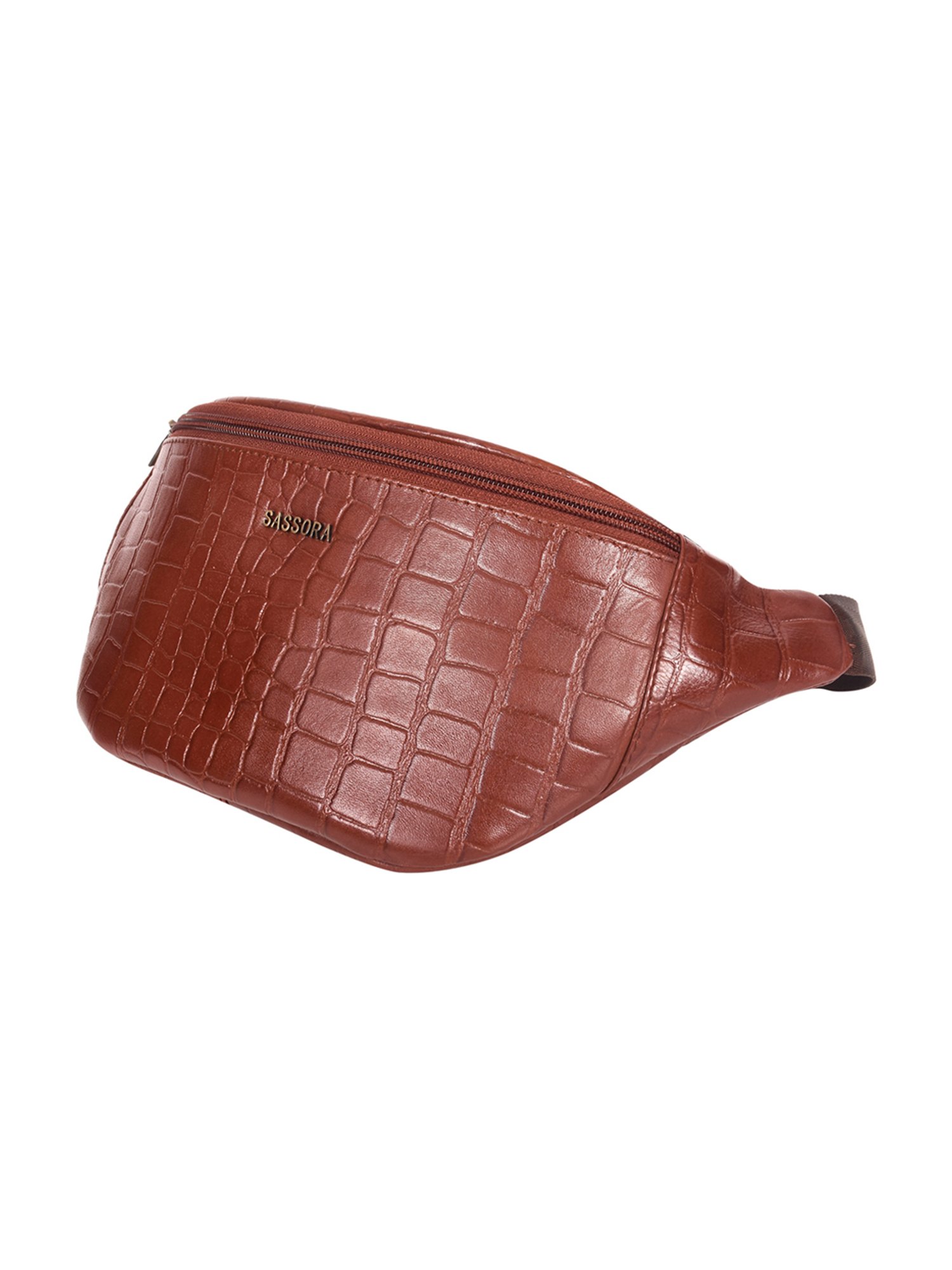 SASSORA Eefa Cognac Textured Leather Medium Belt Bag