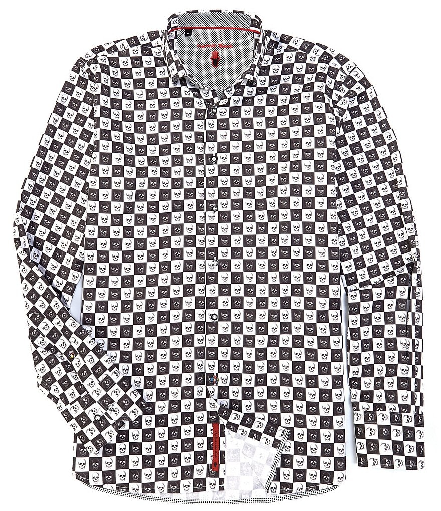 Visconti Big & Tall Check Skulls Print Long-Sleeve Woven Shirt