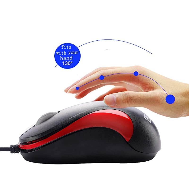 USB Mouse 2 Pack for Laptop Computer Mouse Designed Ergonomic Optical Wired Mice for Office and Home use Compatible with Computer Laptop PC Desktop Windows 7810XP Vista and Mac Red Color by