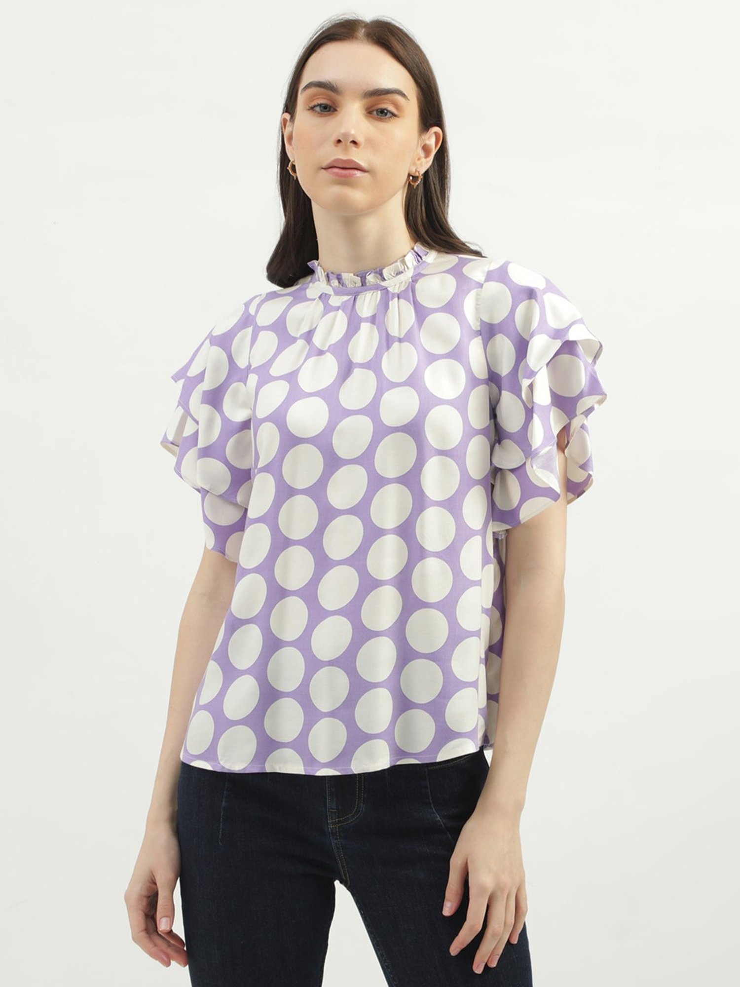 United Colors of Benetton Purple & White Polka Dot Top