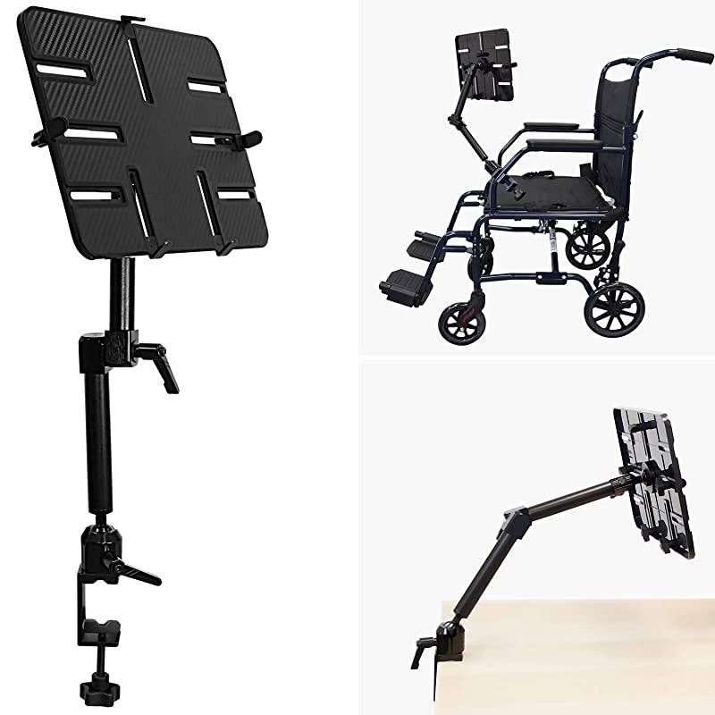 Tablet Pole Mount | Wheelchair Tablet Mount for iPad Tablet or Phone | Universal Full Motion Tablet Holder for Mic Stand or Desk | CClamp Base | Fits Screen Sizes from 6 to 14 Inches