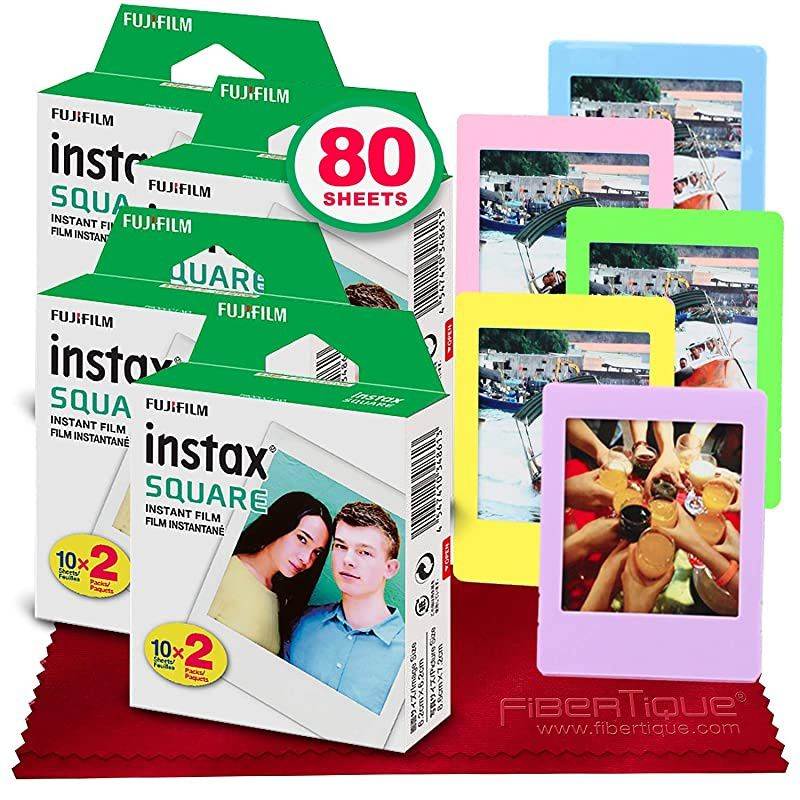 instax SQUARE Instant Film (80 Exposures) For SQ6, SP-3, SQ20 + FiberTique Cleaning Cloth