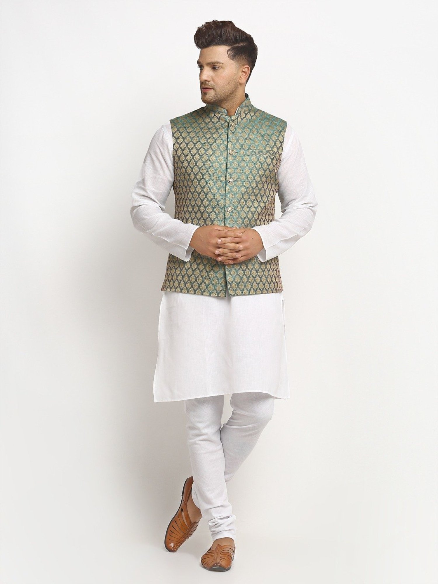 Treemoda Sapphire Blue Regular Fit Self Pattern Nehru Jacket