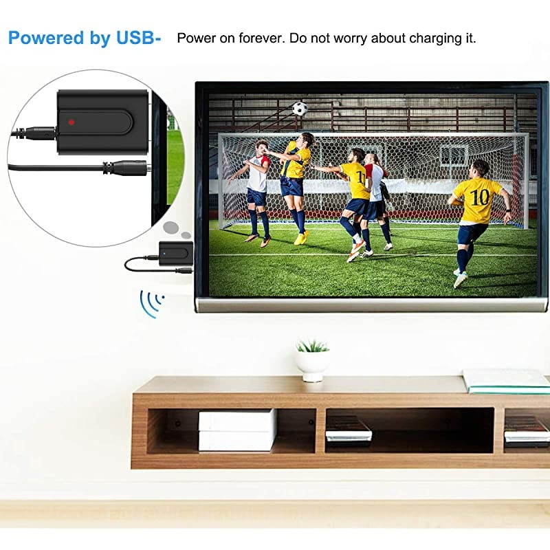 V5.0 Transmitter Receiver, 2 in 1 Transmitter Receiver Portable Wireless Adapter with 3.5mm Audio Cable for TV/Headphone/PC/Car/Home Stereo [Power by USB, Low Latency]