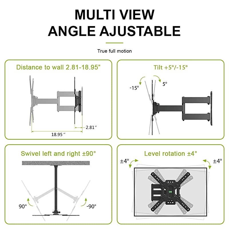 Full Motion Swivel Articulating Tilt TV Wall Mount Bracket for 26-55" LED, OLED and 4K TVs, TV Mount Fit for 32, 40, 50 TV with VESA Up to 400x400mm-Weight Capacity Up to 60lbs