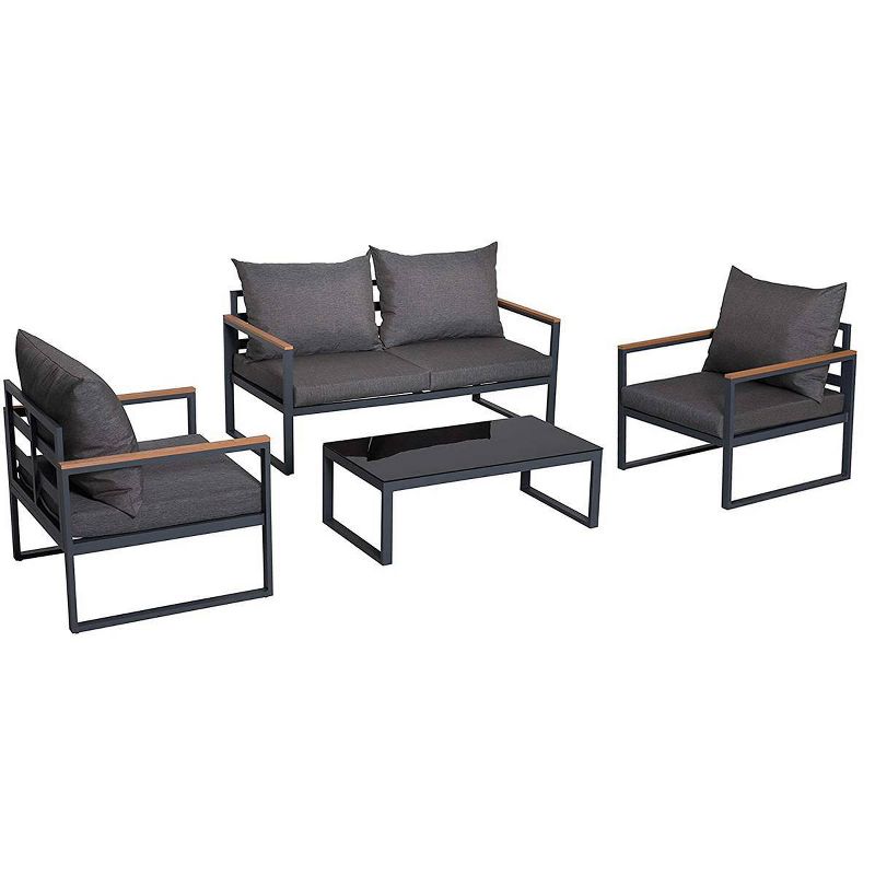 4pc Outdoor Aluminum Sofa Set Gray & Black - Nuu Garden