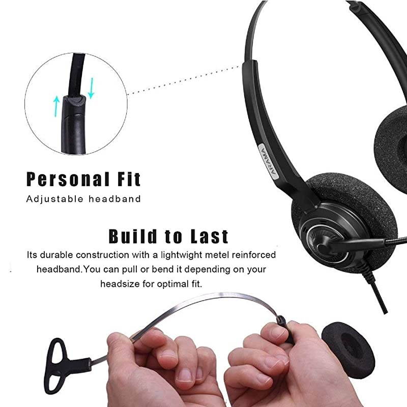 Telephone Headset RJ9 with Noise Canceling Mic Office Phone Headset for Polycom VVX310 VVX311 VVX410 VVX411 Avaya 1408 1416 5410 Mitel 5220e 5330e 5330 ShoreTel NEC Landline Deskphones A200D